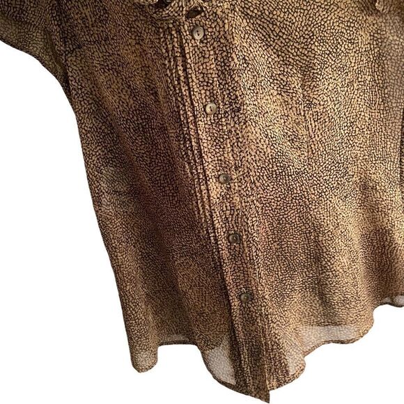JONES NEW YORK Leopard Print Short Sleeve Blouse Tie Neck Brown Black 8 - Picture 3 of 5